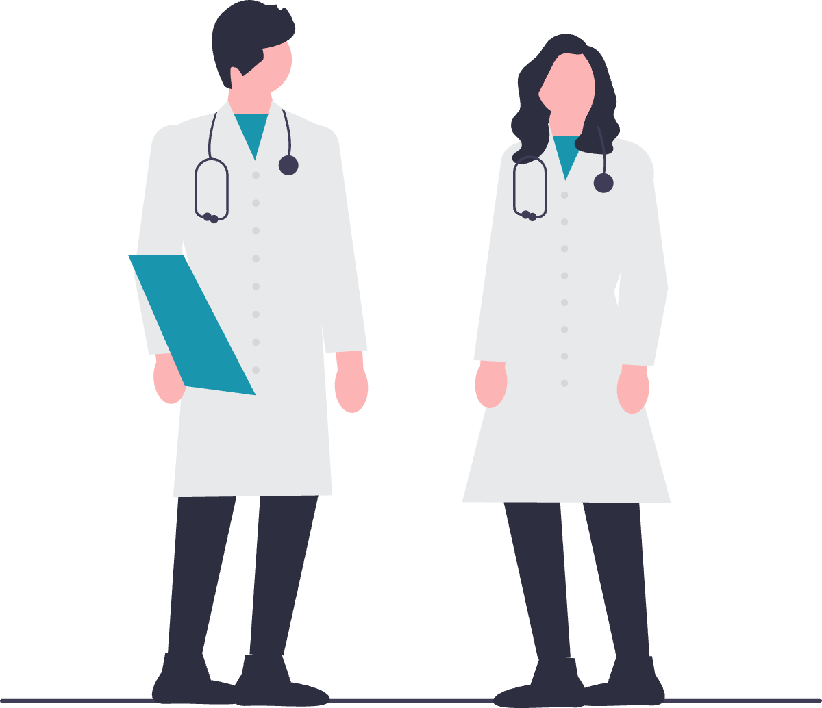 Illustration: Ärztin und Arzt im Gespräch – freie Arztwahl mit der PKV