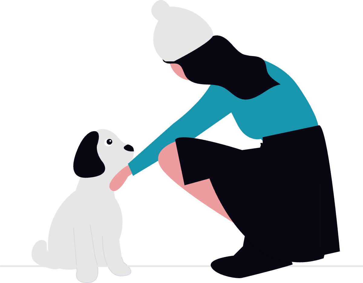 Illustration: Mensch streichelt Hund – Gesundheitsvorsorge für den Vierbeiner