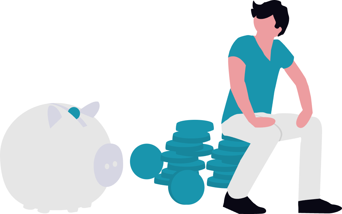 Illustration: Sparschwein und Münzen – private Altersvorsorge aufbauen